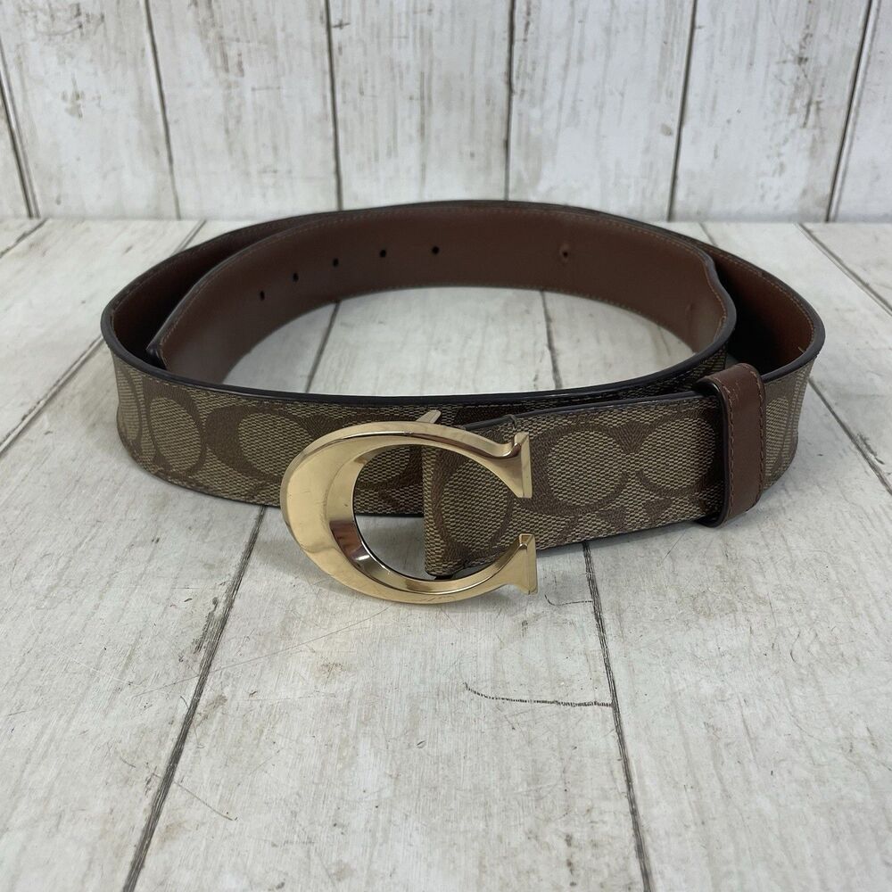Coach Sculpted C Logo Signature Belt Leather Canvas Brown/Gold Women’s XL - Flaw